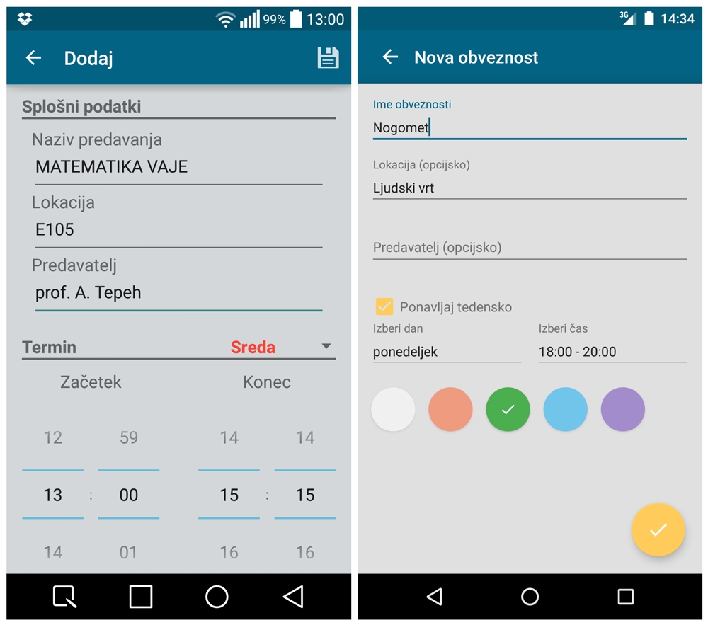 Custom events activity in FERI urnik v1.2 vs v3.3