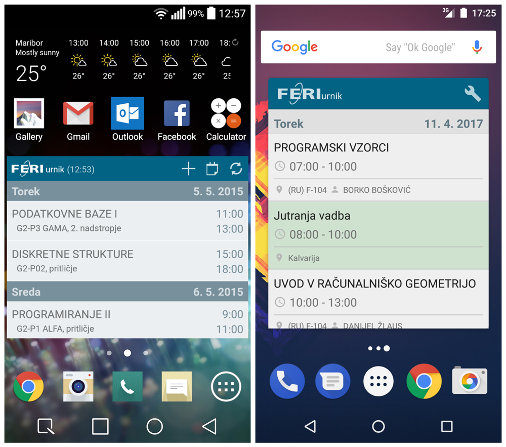 Widget in FERI urnik v1.0 vs v3.3